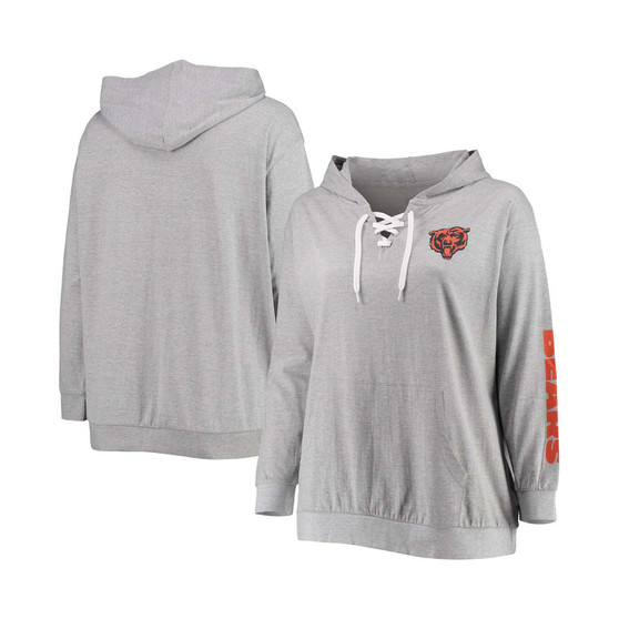 Women's Plus Size Heathered Gray Chicago Bears Lace-Up Pullover Hoodie