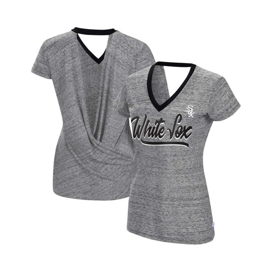 Women's Black Chicago White Sox Halftime Back Wrap Top V-Neck T-shirt