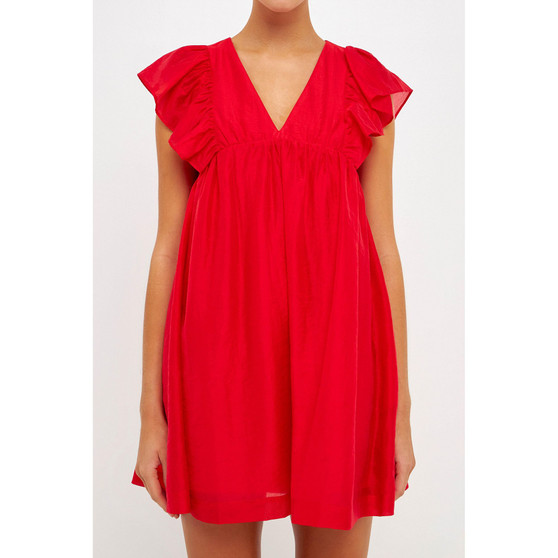 Women's Ruffled V Neck Mini Flounce Dress