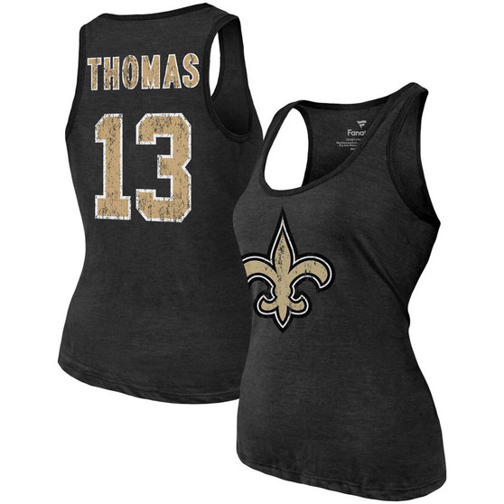 Women's Heathered Black New Orleans Saints Name Number Tri-Blend Tank Top