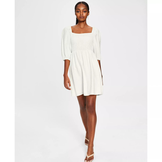 Women's Smocked Puff-Sleeve Fit & Flare Dress, Created for Macy's