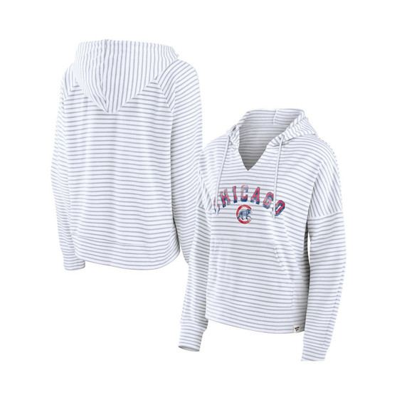 Women's Branded White Chicago Cubs Striped Arch Pullover Hoodie