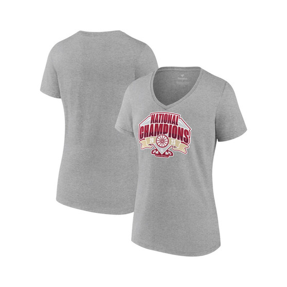 Women's Branded Gray Oklahoma Sooners 2023 NCAA Softball Women's College World Series Champions Official Logo V-Neck T-shirt