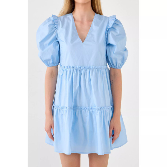 Women's Ruffle Detail Puff Sleeve Mini Dress