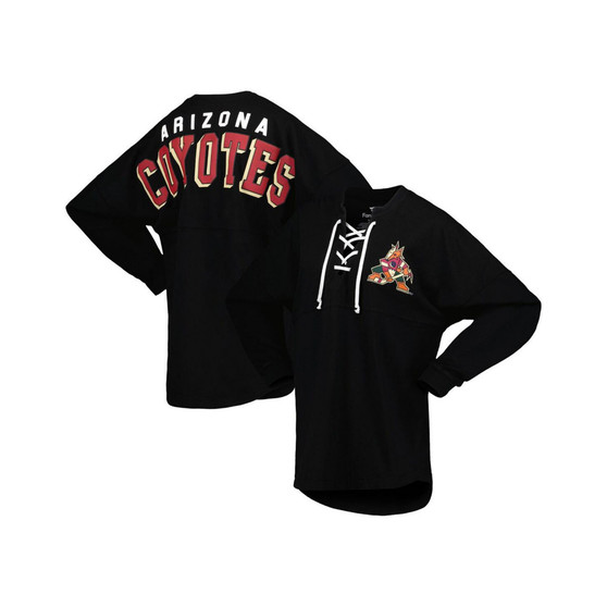 Women's Branded Black Arizona Coyotes Spirit Lace-Up V-Neck Long Sleeve Jersey T-shirt