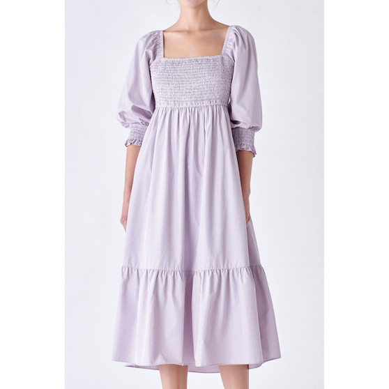 Women's Gingham Smocked Maxi Dress