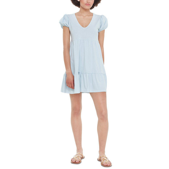 Women's V-Neck Puff-Sleeve Babydoll Dress