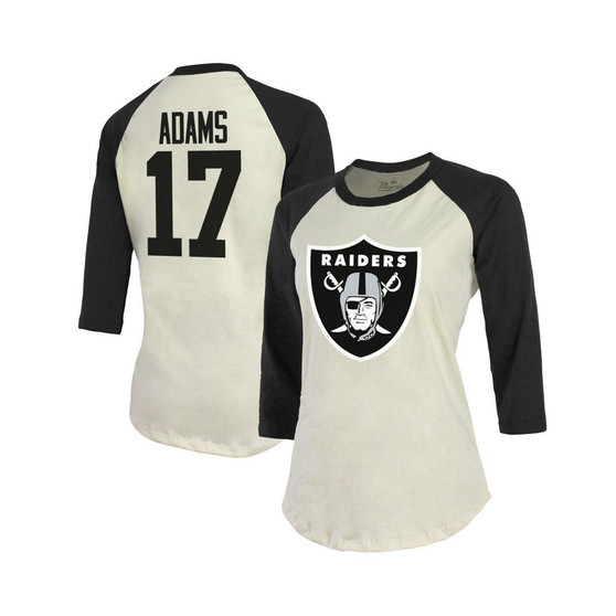 Women's Threads Davante Adams Cream, Black Las Vegas Raiders Player Name & Number Raglan 3/4-Sleeve T-shirt