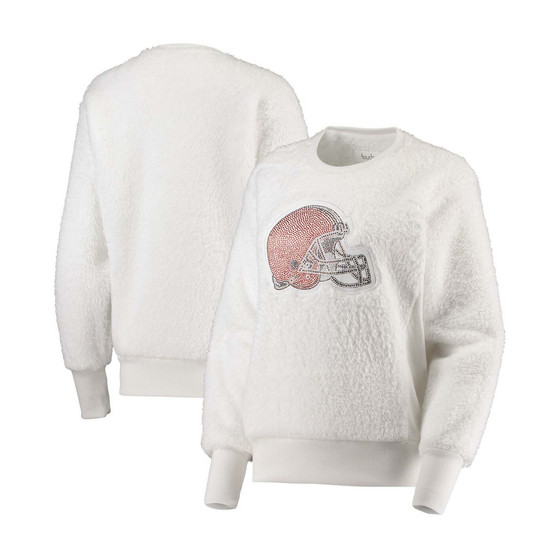 Women's White Cleveland Browns Milestone Tracker Pullover Sweatshirt