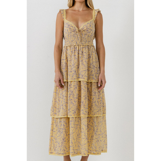 Women's Floral Lace Trim Detail Maxi Dress