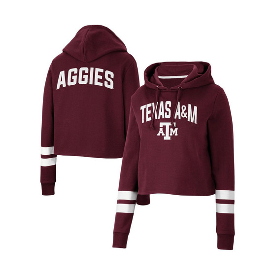 Women's Maroon Texas A&M Aggies Throwback Stripe Cropped Pullover Hoodie