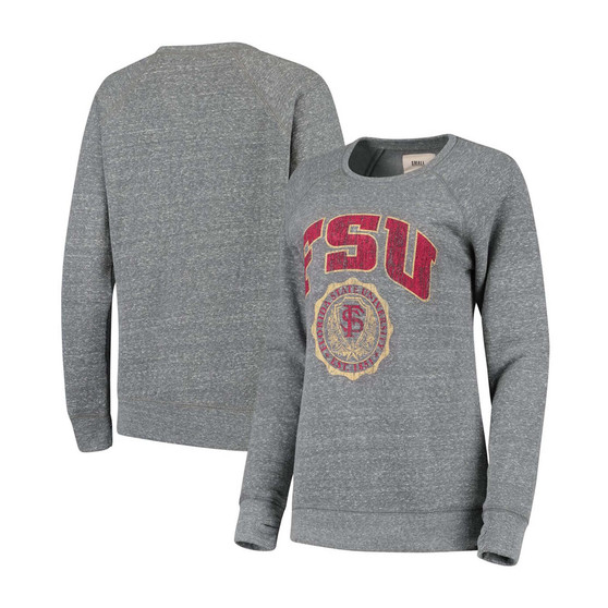 Women's Heathered Gray Florida State Seminoles Edith Vintage-Like Knobi Pullover Sweatshirt