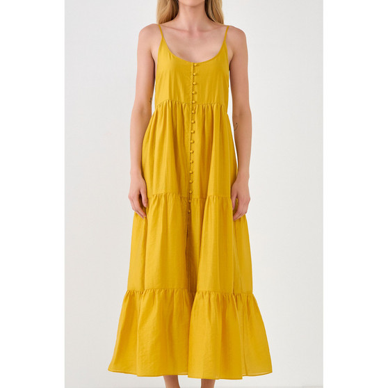 Women's Button Detail Tiered Midi Dress