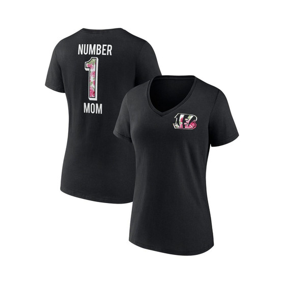Women's Branded Black Cincinnati Bengals Plus Size Mother's Day #1 Mom V-Neck T-shirt