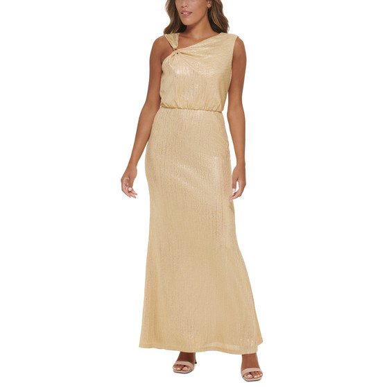 Women's Asymmetric-Neck Metallic Gown