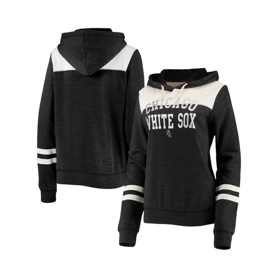 Women's Heathered Black, White Chicago White Sox Colorblock Tri-Blend Pullover Hoodie