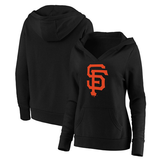 Plus Size Black San Francisco Giants Official Logo Crossover V-Neck Pullover Hoodie