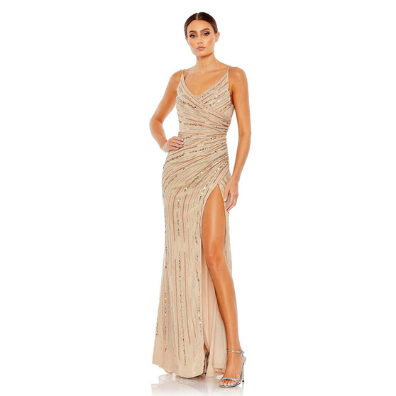 Women's Sequined Spaghetti Strap Cowl Back Gown