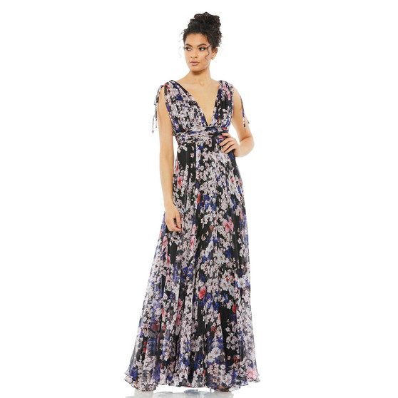 Women's Ieena Pleated V Neck Shoulder Tie Flowy Gown