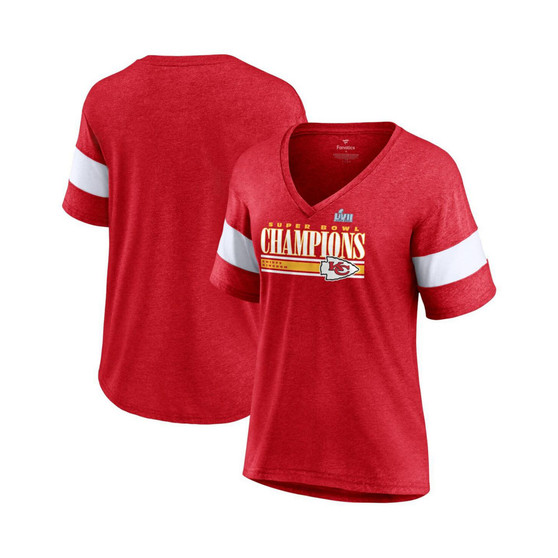 Women's Branded Heather Red Kansas City Chiefs Super Bowl LVII Champions Perfect Tri-Blend V-Neck T-shirt
