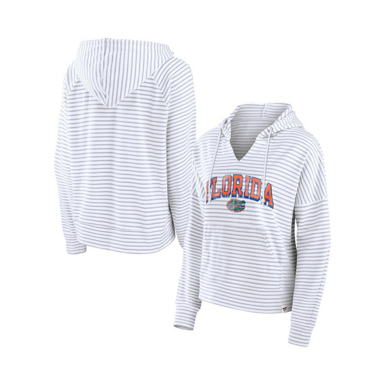 Women's Branded White Florida Gators Striped Notch Neck Pullover Hoodie