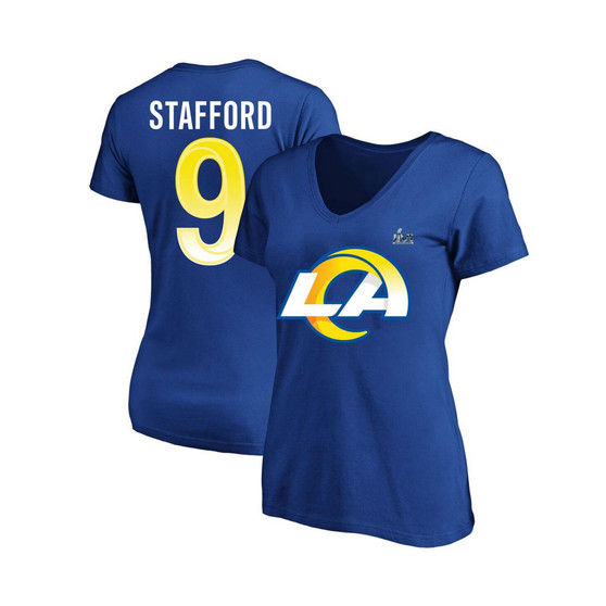 Women's Branded Matthew Stafford Royal Los Angeles Rams Super Bowl LVI Plus Size Name Number V-Neck T-shirt