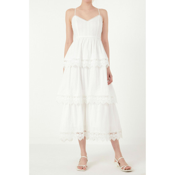 Women's Floral Lace Tiered Trim Maxi Dress