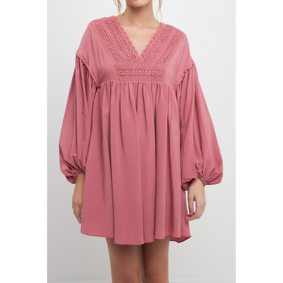 Women's Laced Blouson Sleeve Shift Dress