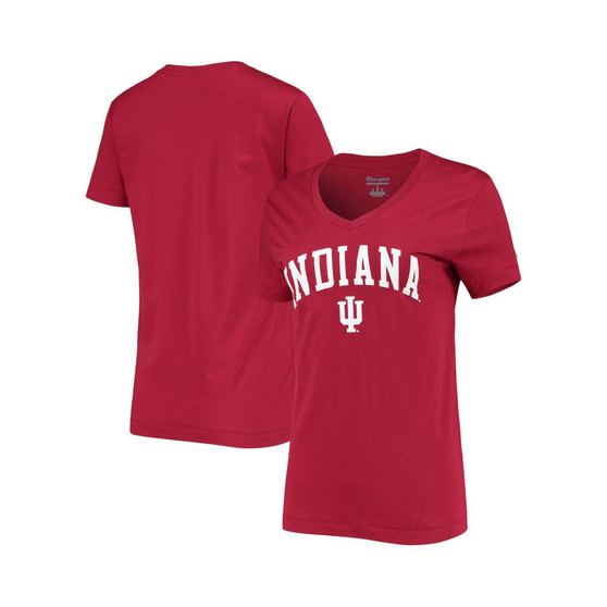 Women's Crimson Indiana Hoosiers University Arch Logo V-Neck T-shirt