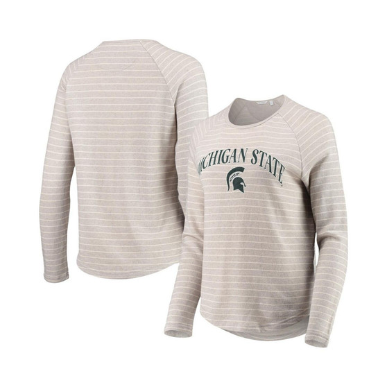 Women's Heathered Gray Michigan State Spartans Seaside Striped French Terry Raglan Pullover Sweatshirt