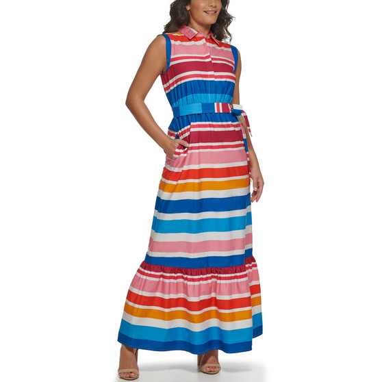 Women's Striped Cotton Sleeveless Maxi Dress
