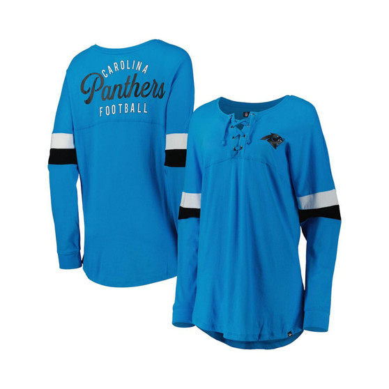 Women's Blue Carolina Panthers Athletic Varsity Lace-Up Long Sleeve T-shirt