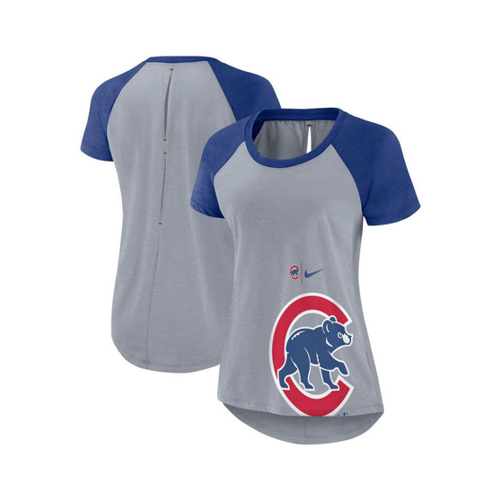 Women's Heather Gray Chicago Cubs Summer Breeze Raglan Fashion T-shirt