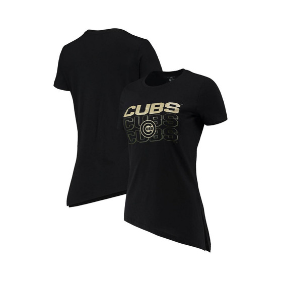 Women's Black Chicago Cubs Birch Delta Asymmetrical T-shirt