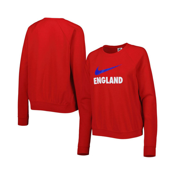 Women's Red England National Team Lockup Varsity Raglan Pullover Sweatshirt