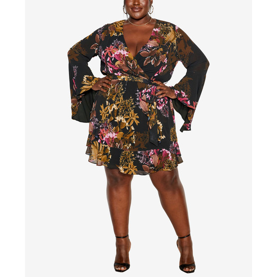 Trendy Plus Size Faux-Wrap Mini Dress