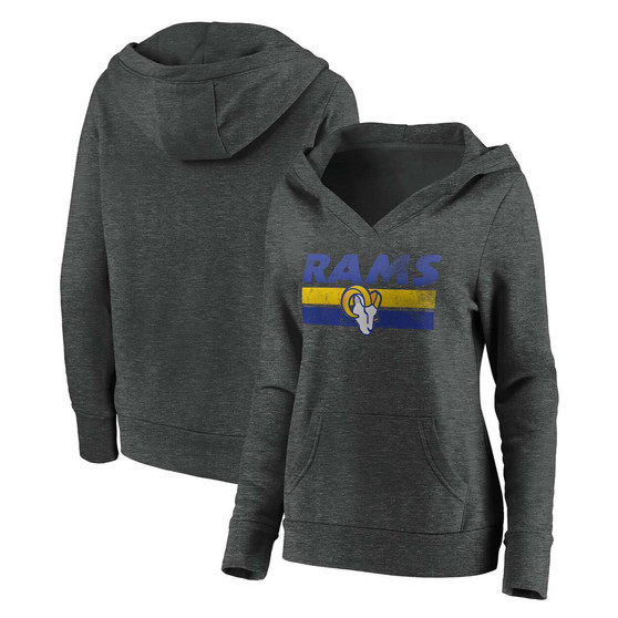 Plus Size Heathered Charcoal Los Angeles Rams First String V-Neck Pullover Hoodie
