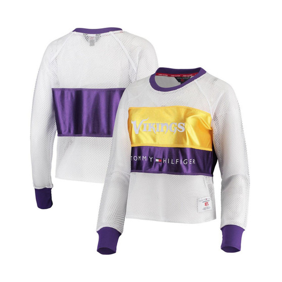 Women's White and Gold Minnesota Vikings Mesh Raglan Long Sleeve T-shirt