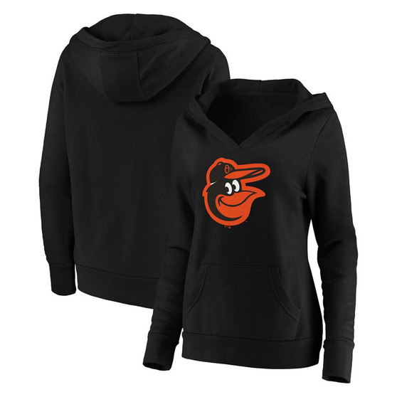Plus Size Black Baltimore Orioles Official Logo Crossover V-Neck Pullover Hoodie