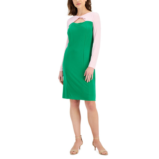 Women's Colorblock Knot-Neck Bodycon Dress