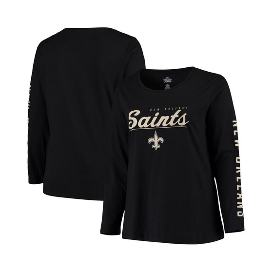 Women's Black New Orleans Saints Plus Size Team Logo Long Sleeve T-shirt
