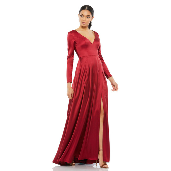 Women's Ieena Satin V Neck Long Sleeve Pleated Gown