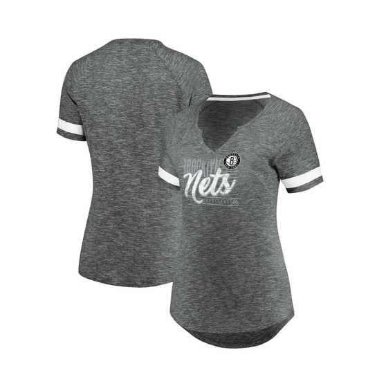 Women's Branded Gray and White Brooklyn Nets Showtime Winning with Pride Notch Neck T-shirt