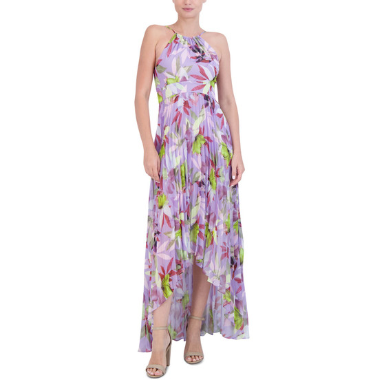Women's Halter Pleated High-Low Maxi Dress