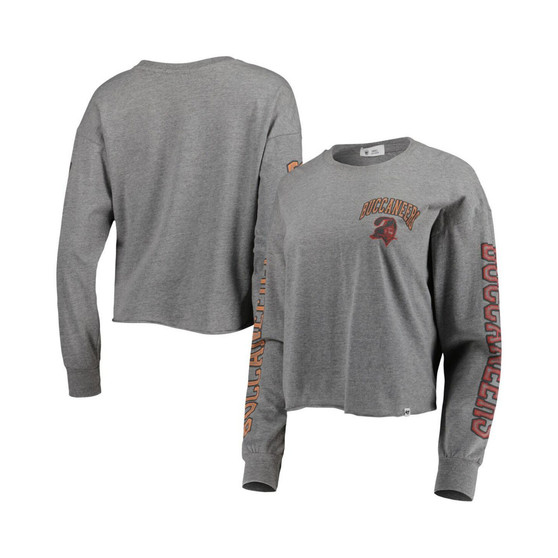 Women's '47 Heathered Gray Tampa Bay Buccaneers Ultra Max Parkway Long Sleeve Cropped T-shirt