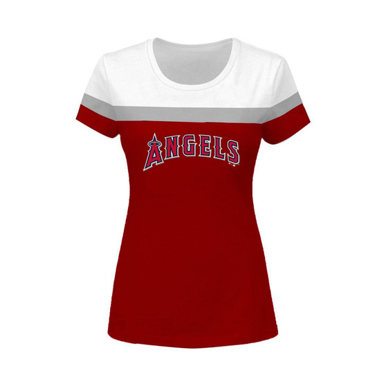 Women's White and Red Los Angeles Angels Plus Size Colorblock T-shirt