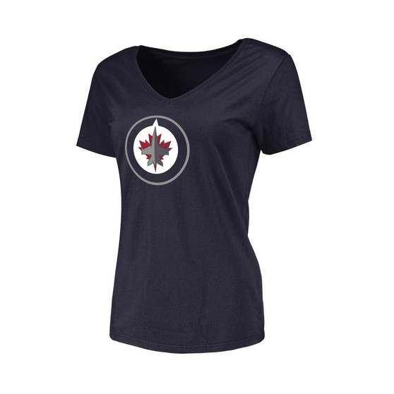 Women's Navy Winnipeg Jets Primary Logo V-Neck T-shirt