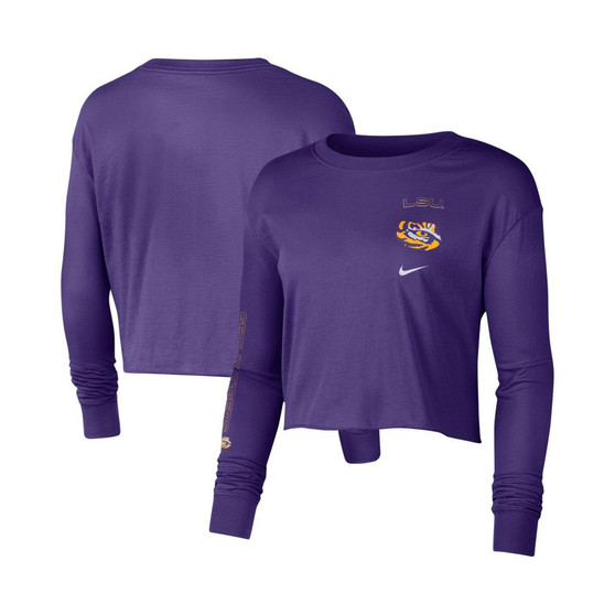 Women's Purple LSU Tigers 2-Hit Cropped Long Sleeve T-shirt
