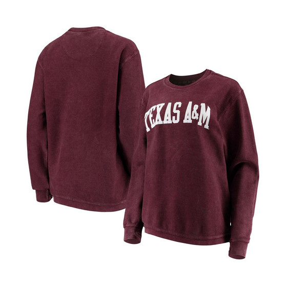 Women's Maroon Texas A M Aggies Comfy Cord Vintage-Like Wash Basic Arch Pullover Sweatshirt