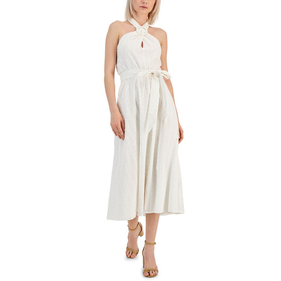 Women's Cotton Eyelet Halter Midi Dress